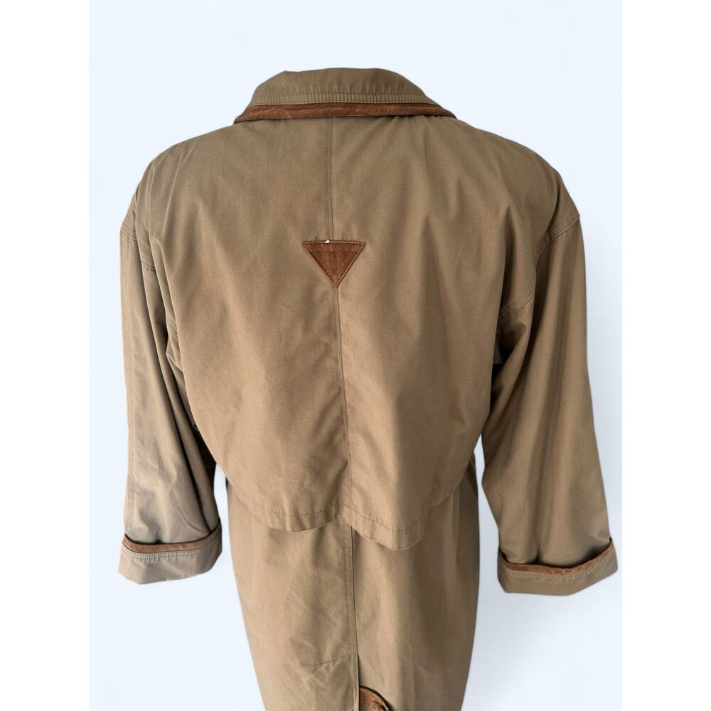 Vintage 80s Trench Coat Fleet Street Tan Leather Trimmed Women's 4 Petite Preppy - Picture 8 of 11